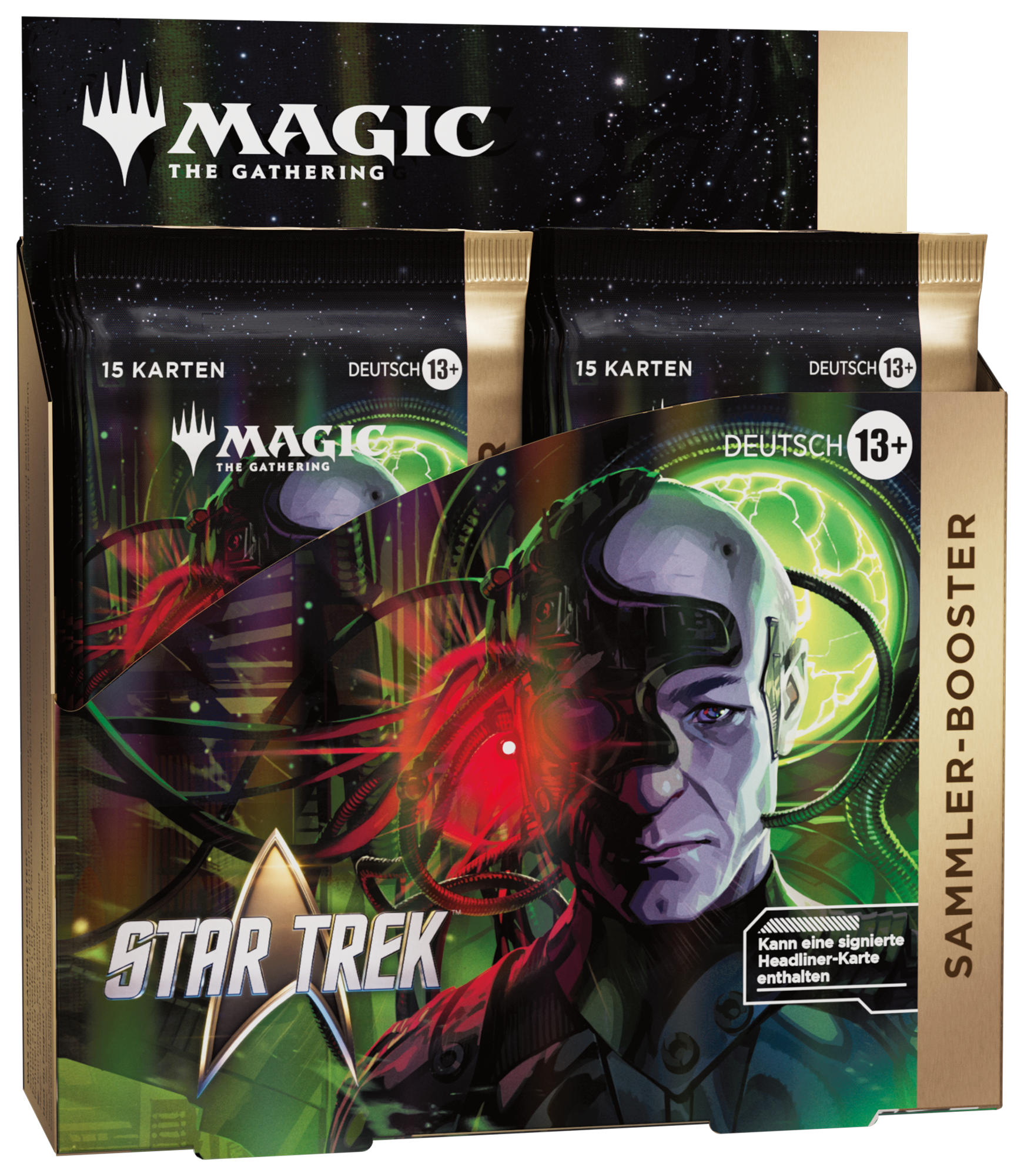 MTG Star Trek Collector Booster Display (12 Boosters) Deutsch – geöffnete Verpackung mit Boostern